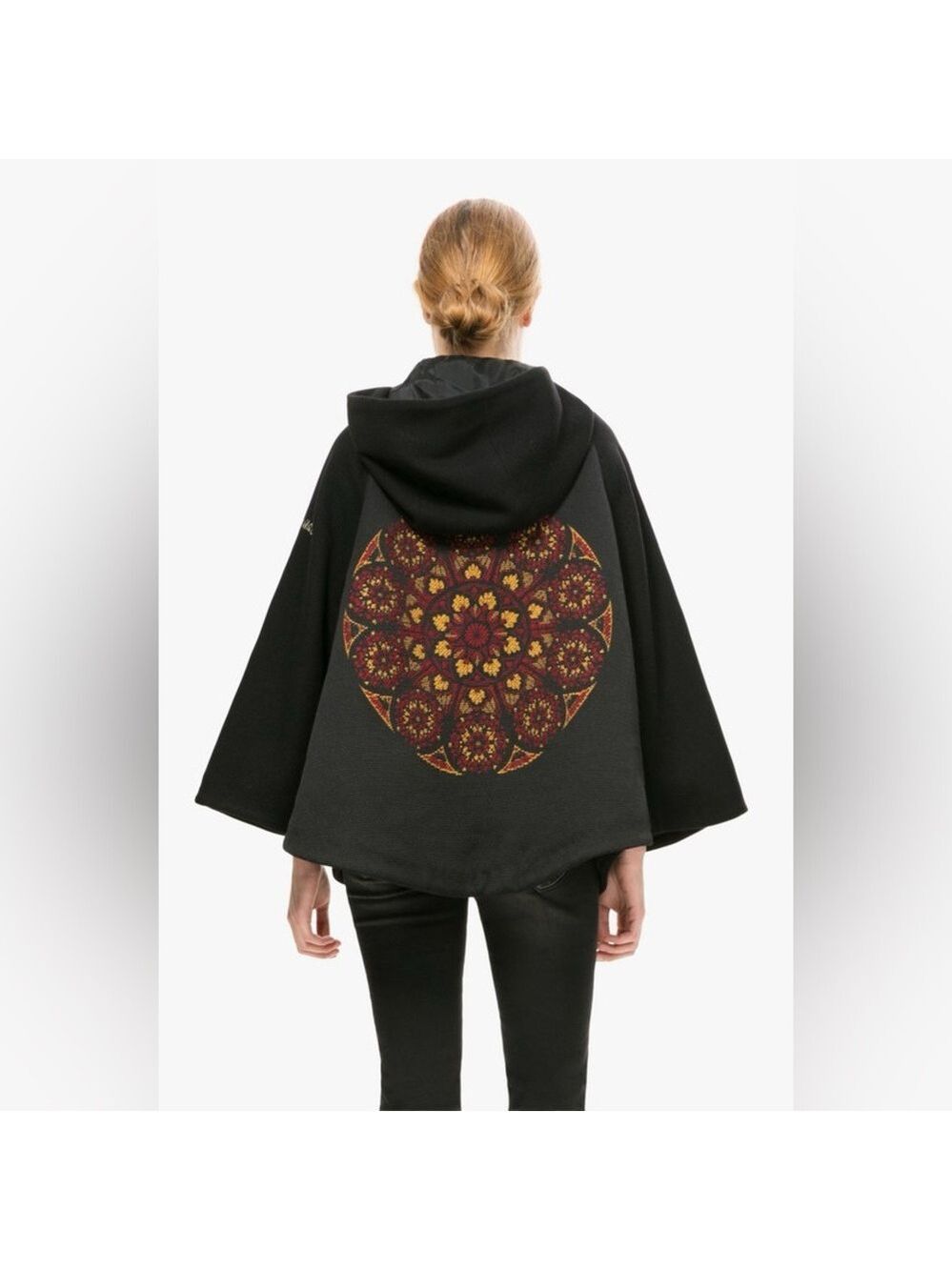 Desigual Joel Embroidered Geometric Boho Cape Women OS Black